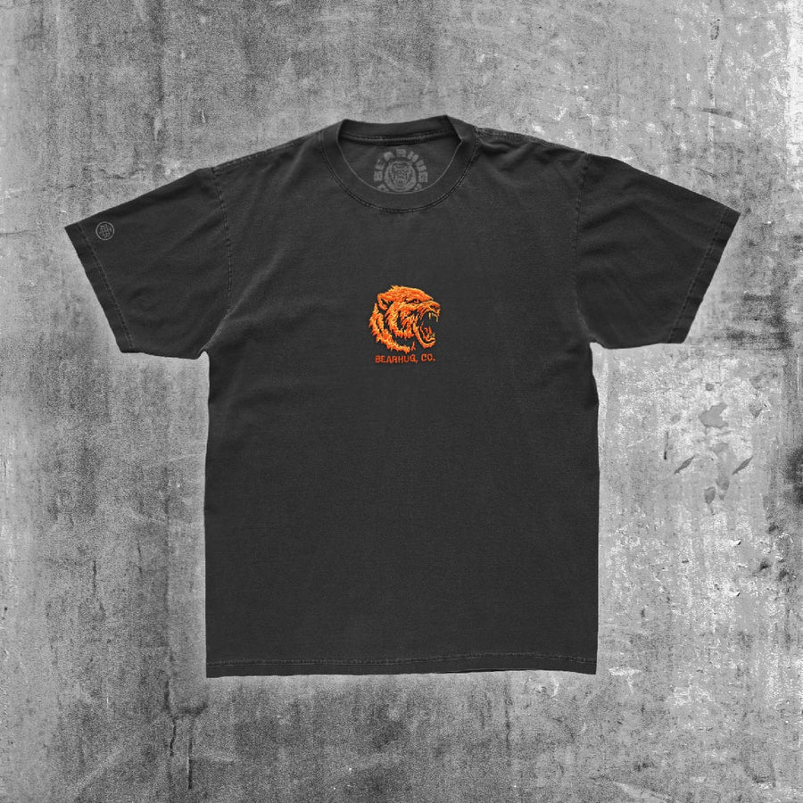 Fire Bear Embroidered Logo - Heavy Faded Black T-Shirt