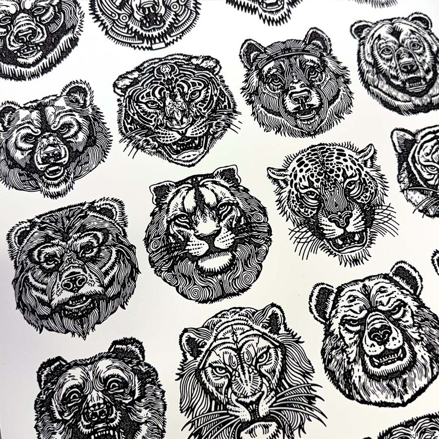 Bear Cat Faces - Print by Luke Dixon