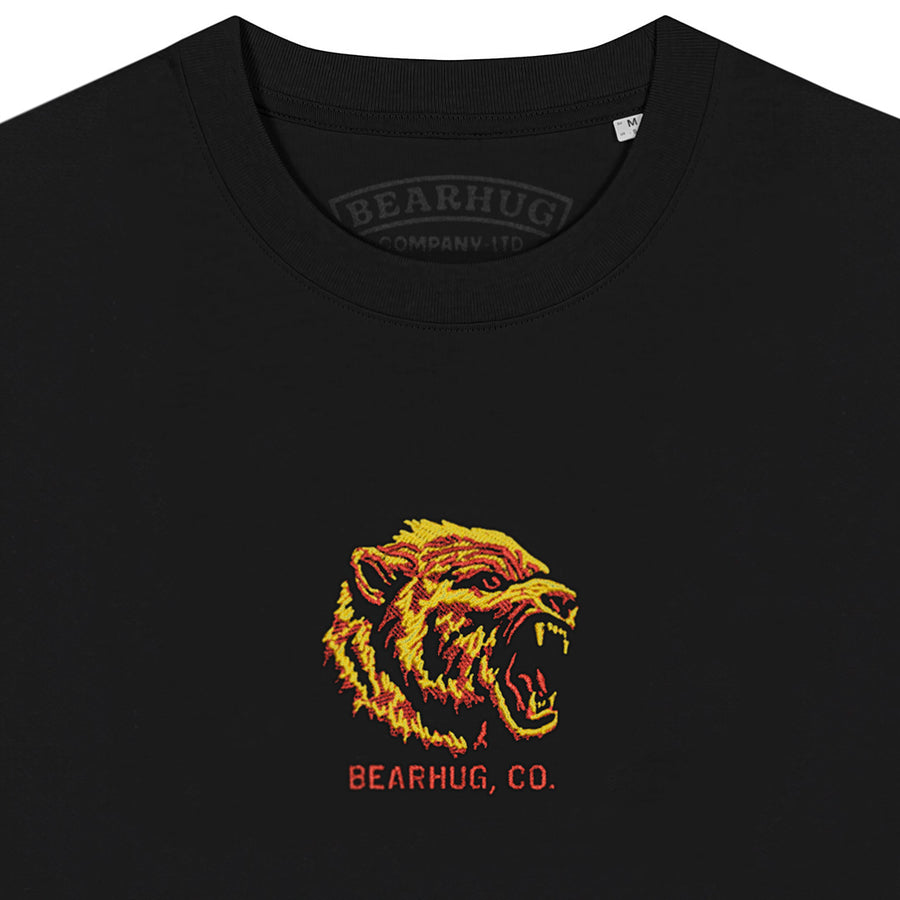 Fire Bear Embroidered Logo - Black T-Shirt