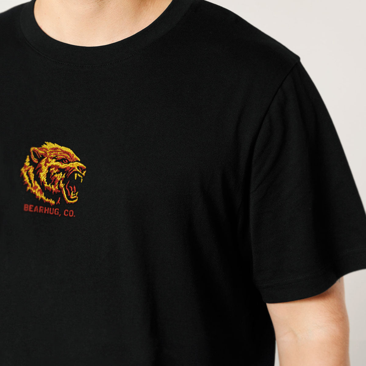Fire Bear Embroidered Logo - Black T-Shirt