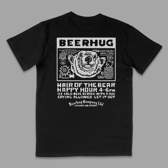 Beerhug - Polar Bear Happy Hour T-Shirt - Black & White - Apparel & Accessories - The Bearhug Co. Ltd © - The Bearhug (Company) Ltd - Beerhug - Polar Bear Happy Hour T-Shirt - Black & White