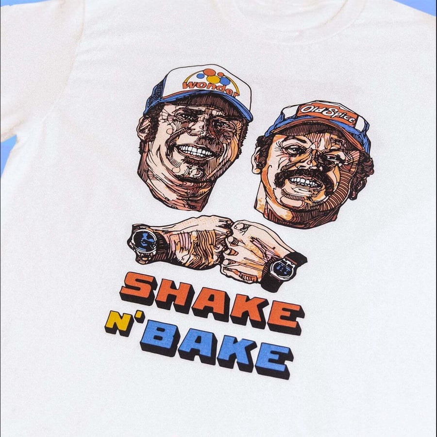 Talladega Nights: Shake N Bake - White T-Shirt - Apparel & Accessories - The Bearhug Co. Ltd © - The Bearhug (Company) Ltd - Talladega Nights: Shake N Bake - White T-Shirt
